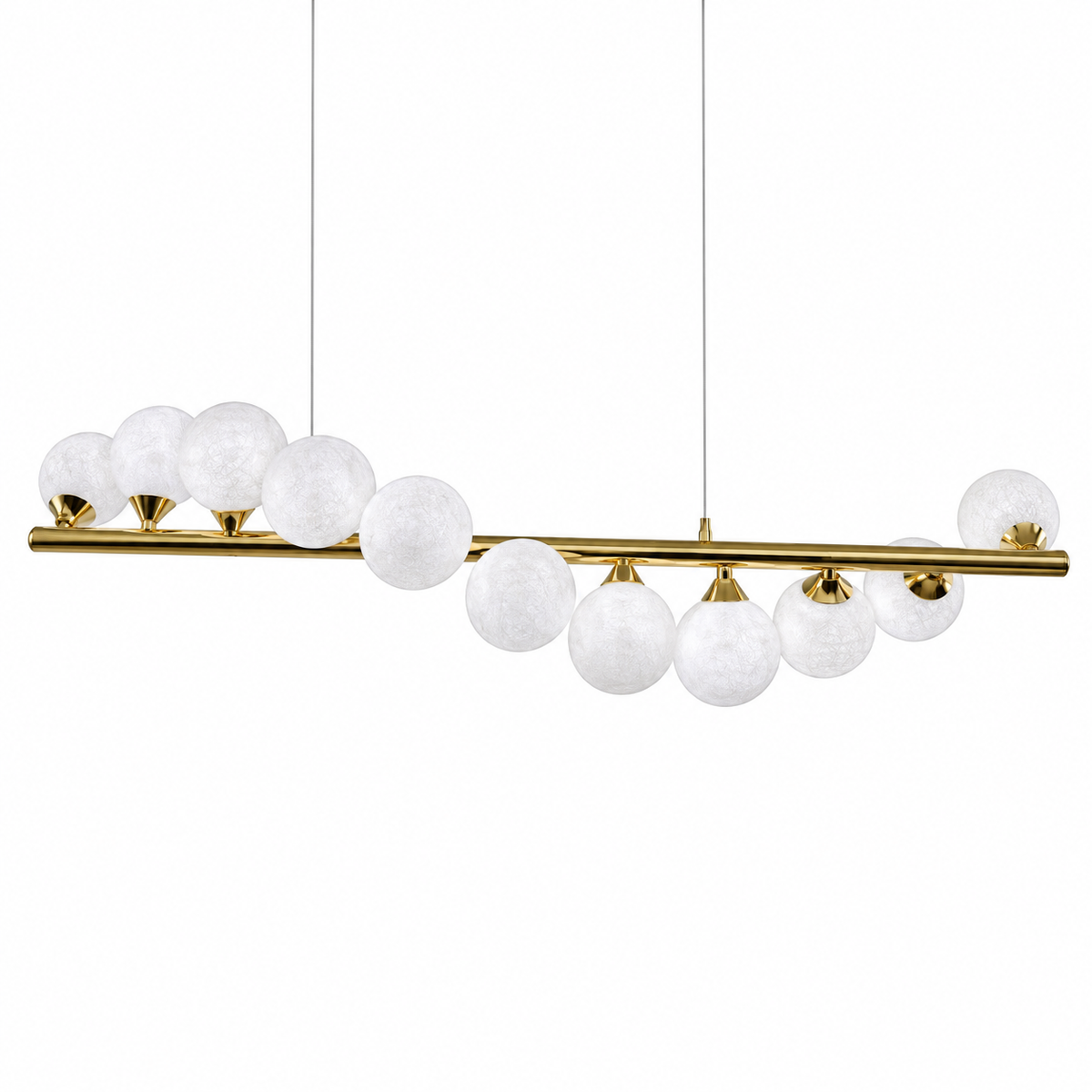 Selene Eleven-Globe Linear Chandelier, studio view on white