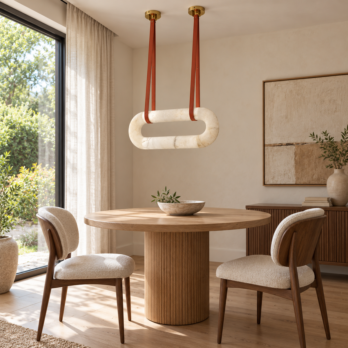 Sella Oblong Faux-Stone Loop Pendant Light, daylight interior, light off