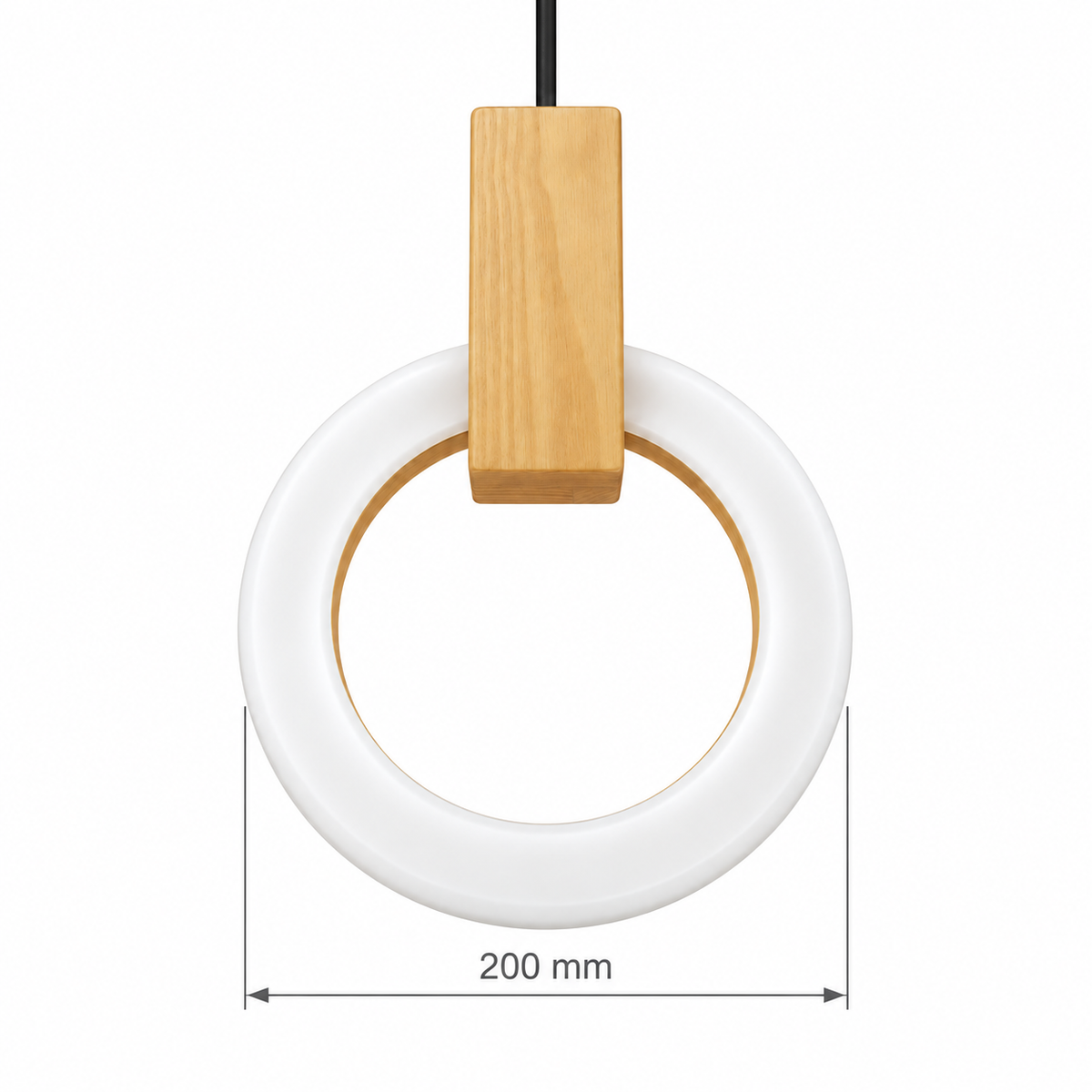 Silva Wood & Acrylic Halo Pendant Light 200 mm, confirmed dimension diagram