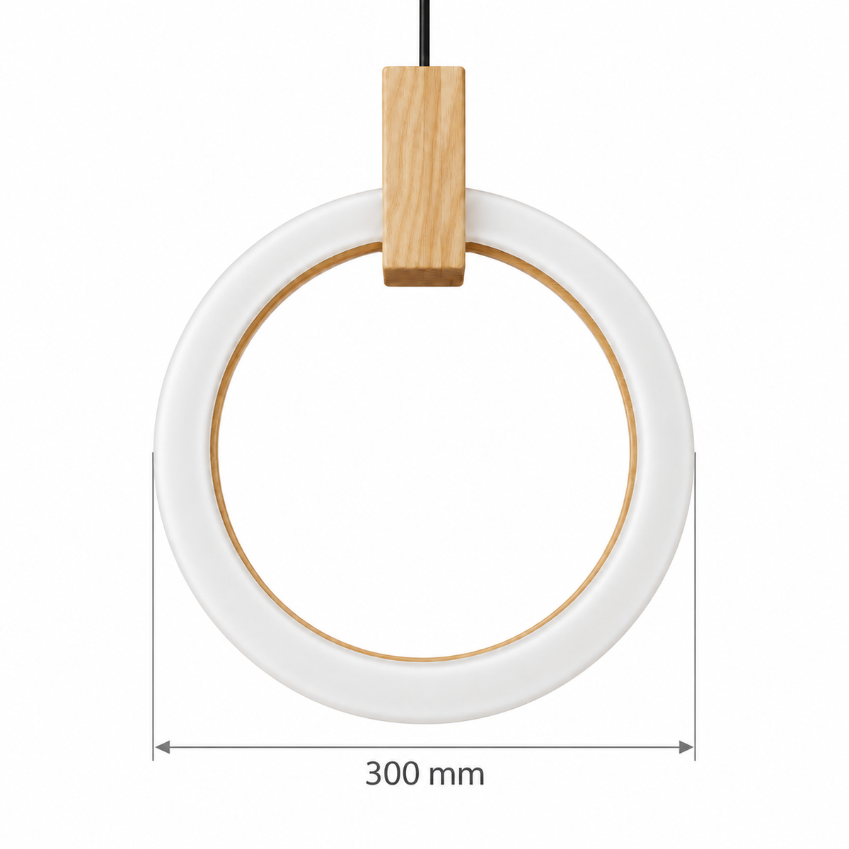 Silva Wood & Acrylic Halo Pendant Light 300 mm, confirmed dimension diagram