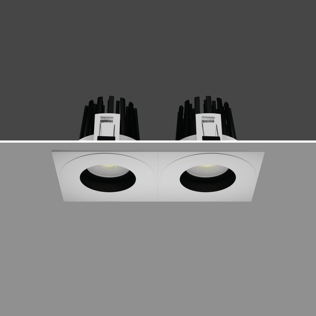 SINK-DOUBLE 30W recessed downlight with two 15W heads, original white-body installed reference view.