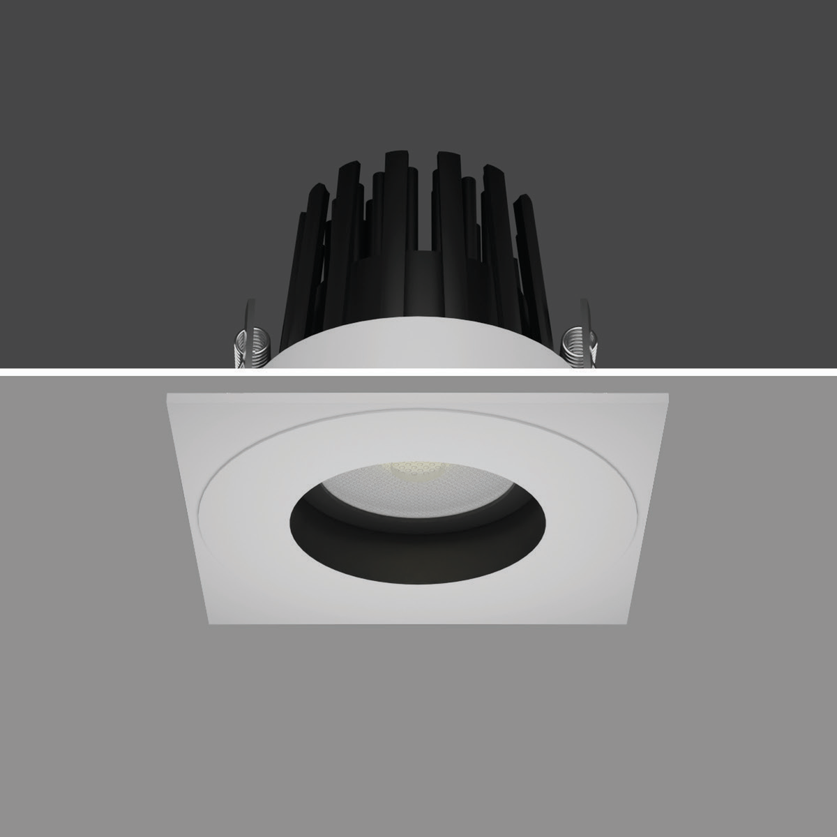 SINK-SQUARE 15W recessed downlight, original white-body installed reference view with square trim and dark inner cone.