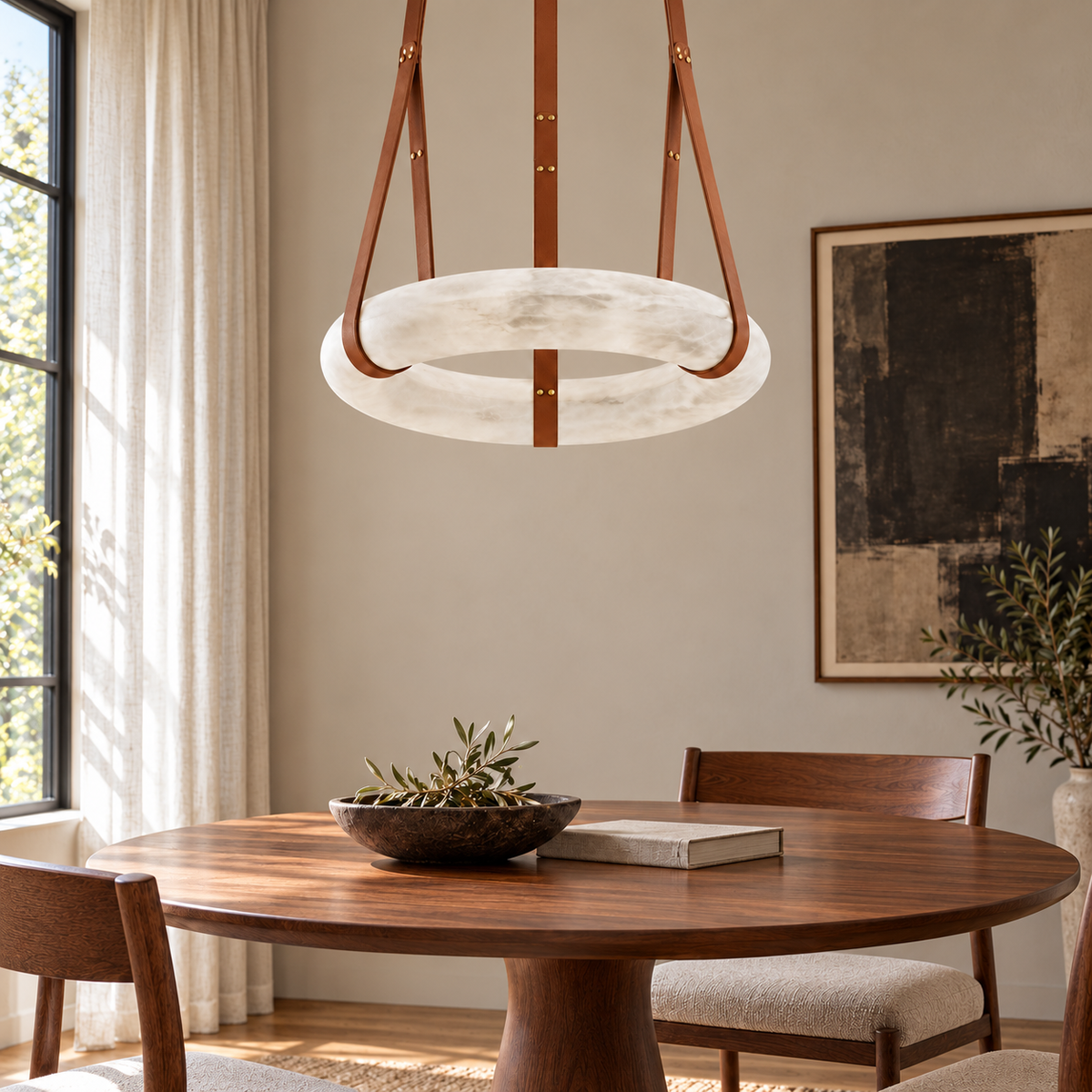Sling Faux-Stone Ring Pendant Light, daylight interior, light off