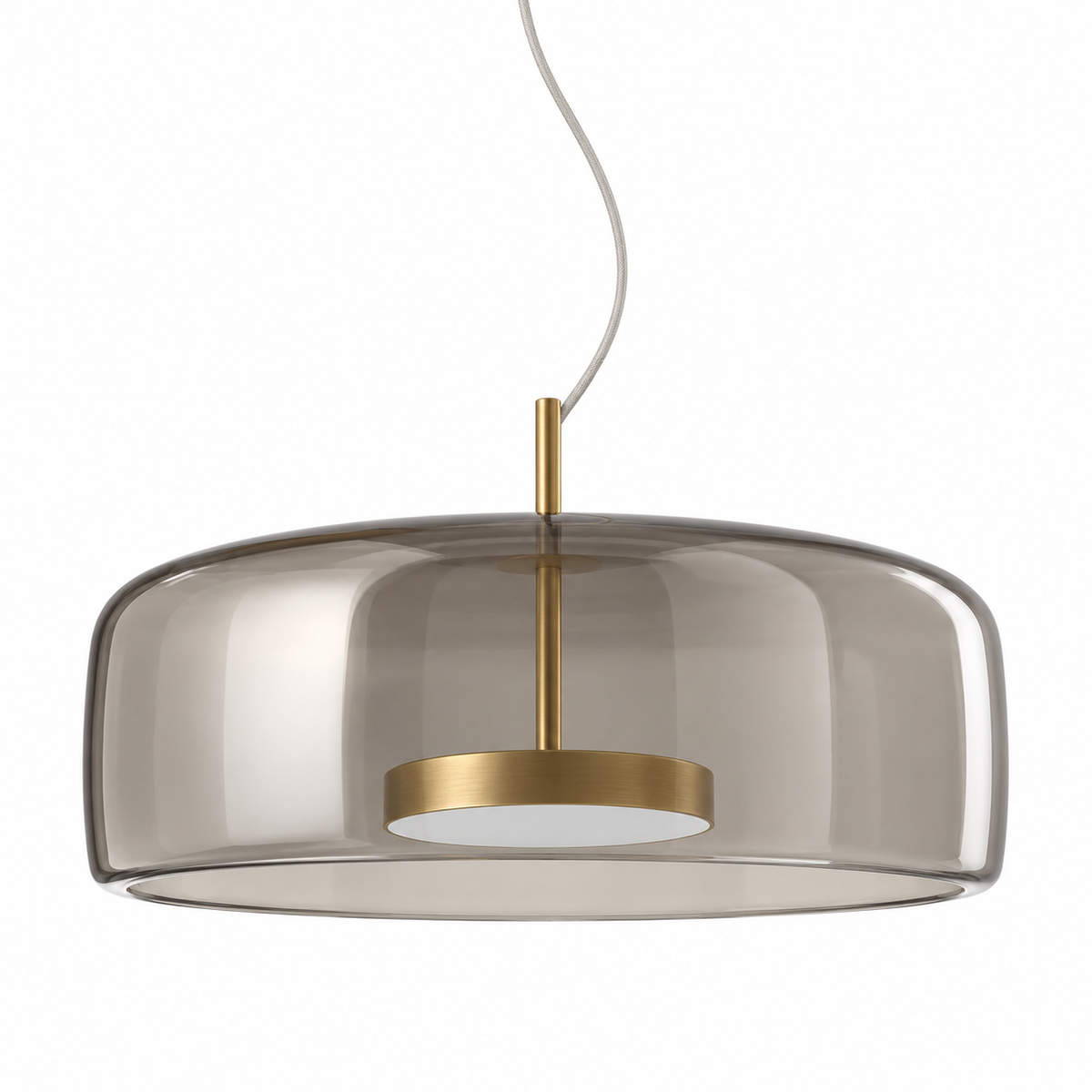 Smoke Glass Shallow Dome Pendant, unlit studio view