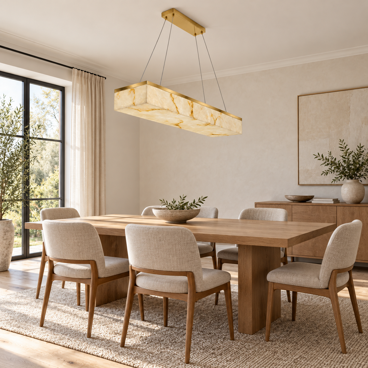 Strata Faux-Stone Linear Pendant Light, daylight interior, light off