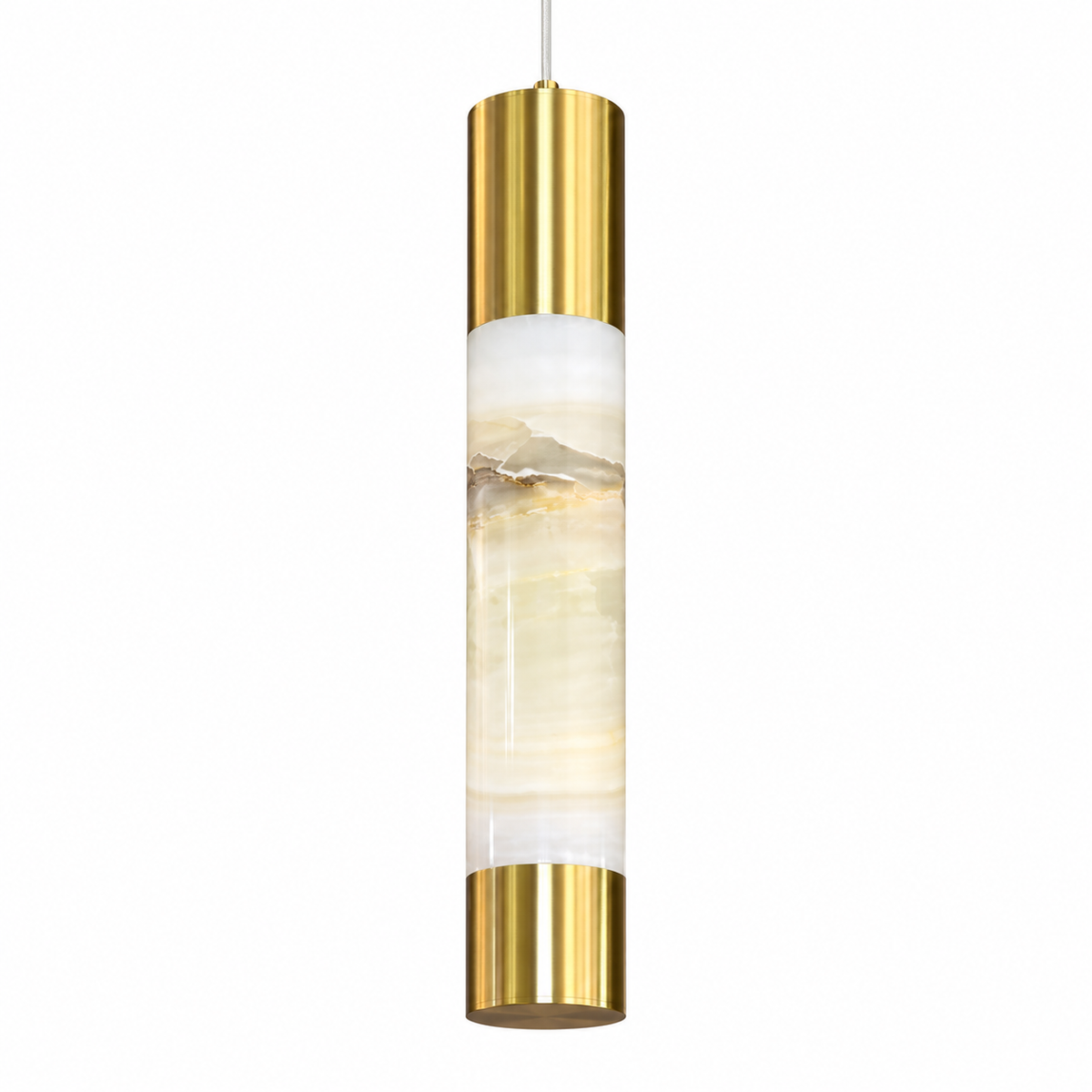 Strata Stone Cylinder Pendant Light, studio view on white