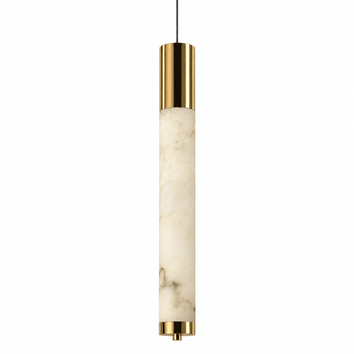 Stria Faux-Stone Column Pendant Light, studio view on white
