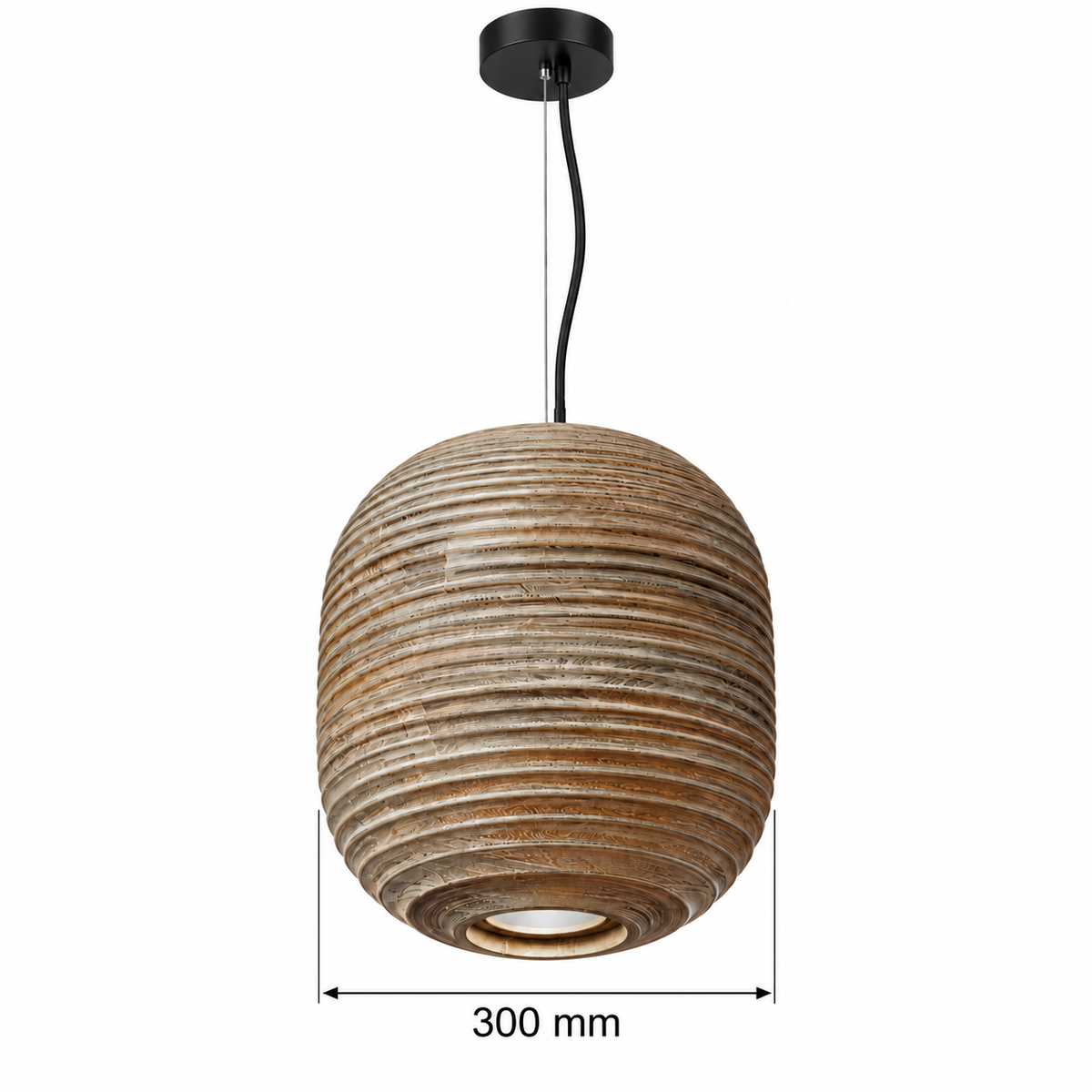 Sylvan Ribbed Wood Barrel Pendant Light – confirmed dimensions in millimetres