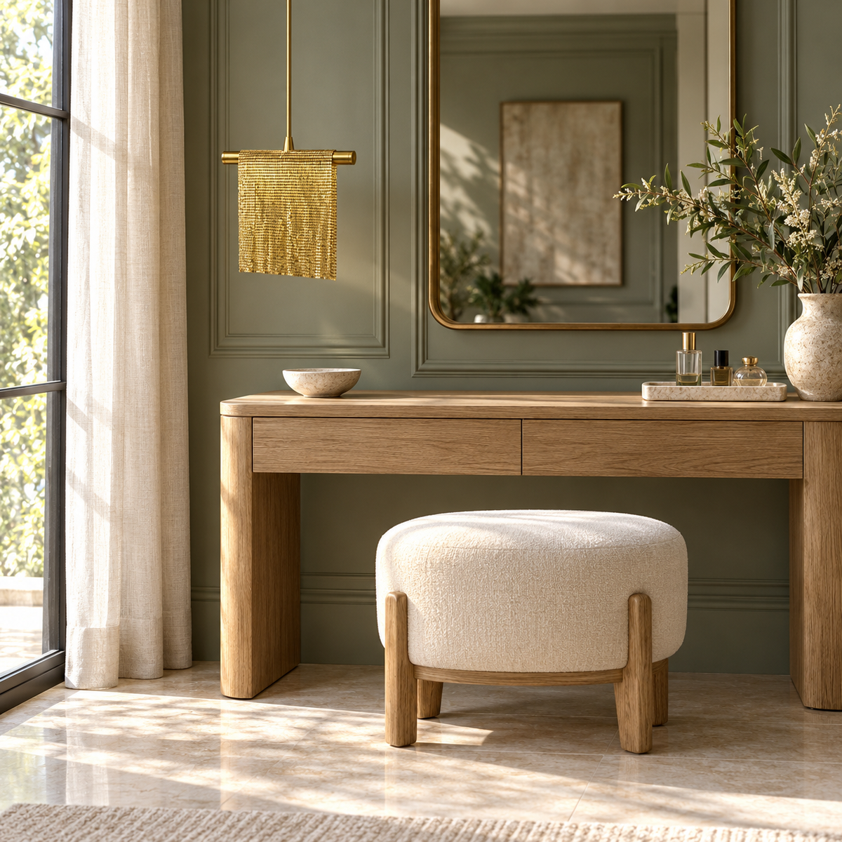 Tassia Gold-Tone Chain Fringe Pendant Light – daylight interior, light off
