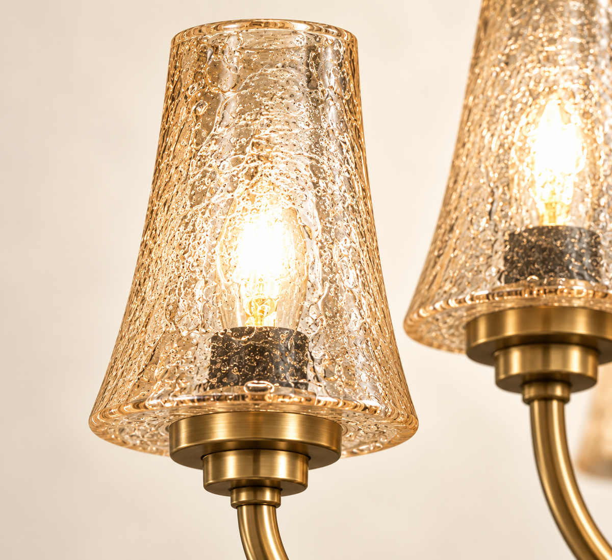 Close-up of textured tea glass shade and metal fitting