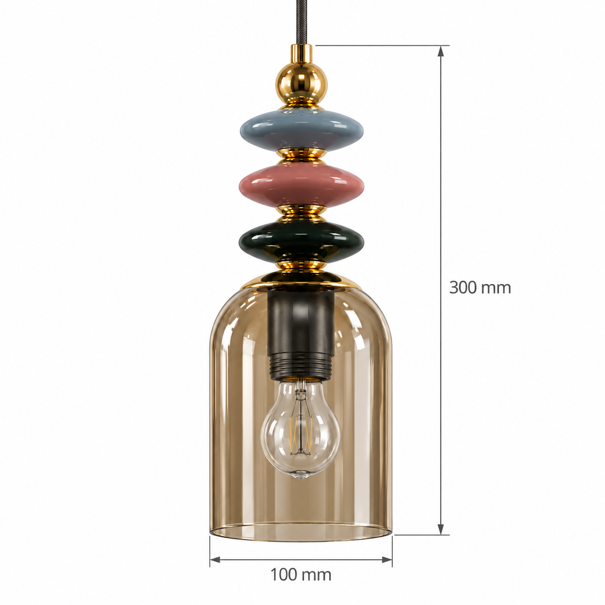 Totema Small Ceramic & Smoke-Toned Pendant Light, confirmed dimension diagram