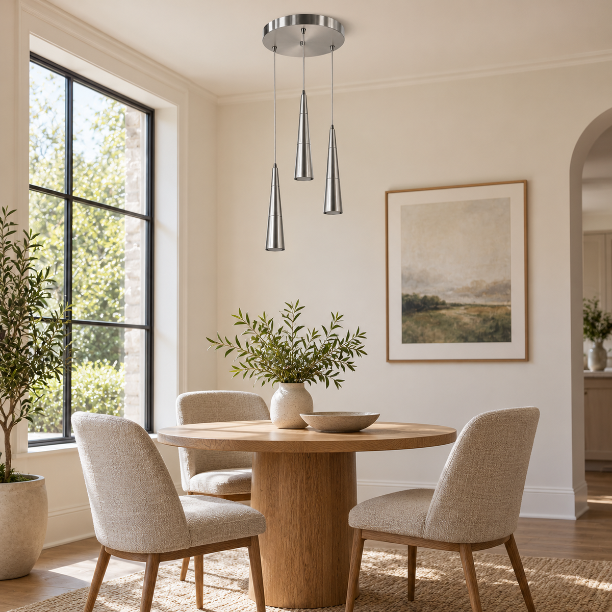 Tressa Aluminium Taper Chandelier, daylight interior, light off