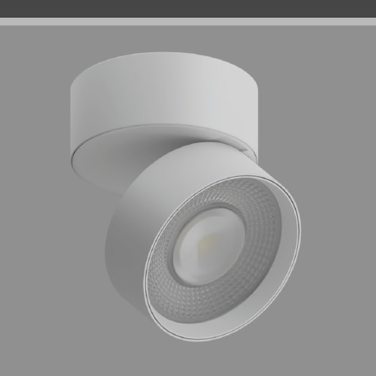 TRIVIAL Surface 12W white-body spotlight with original cylindrical surface base, projecting circular head and optical surface; cropped from the labelled surface-version reference, black-body photo unavailable.