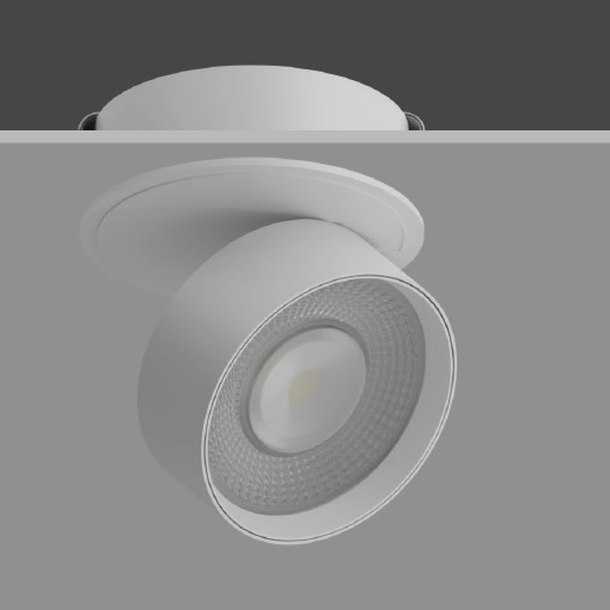 TRIVIAL 12W white-body recessed spotlight with original round trim, circular projecting light head and optical surface, isolated from the original recessed-version reference; black-body photo unavailable.