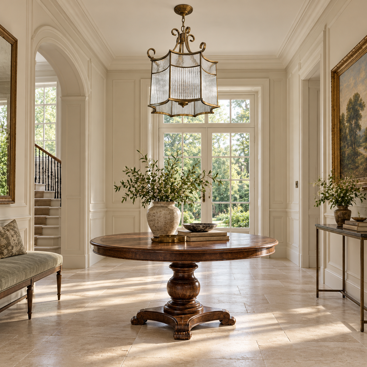 Vespera Scalloped Brass & Clear Glass Lantern – daylight interior, light off