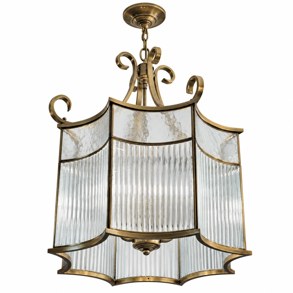 Vespera Scalloped Brass & Clear Glass Lantern – studio view on white
