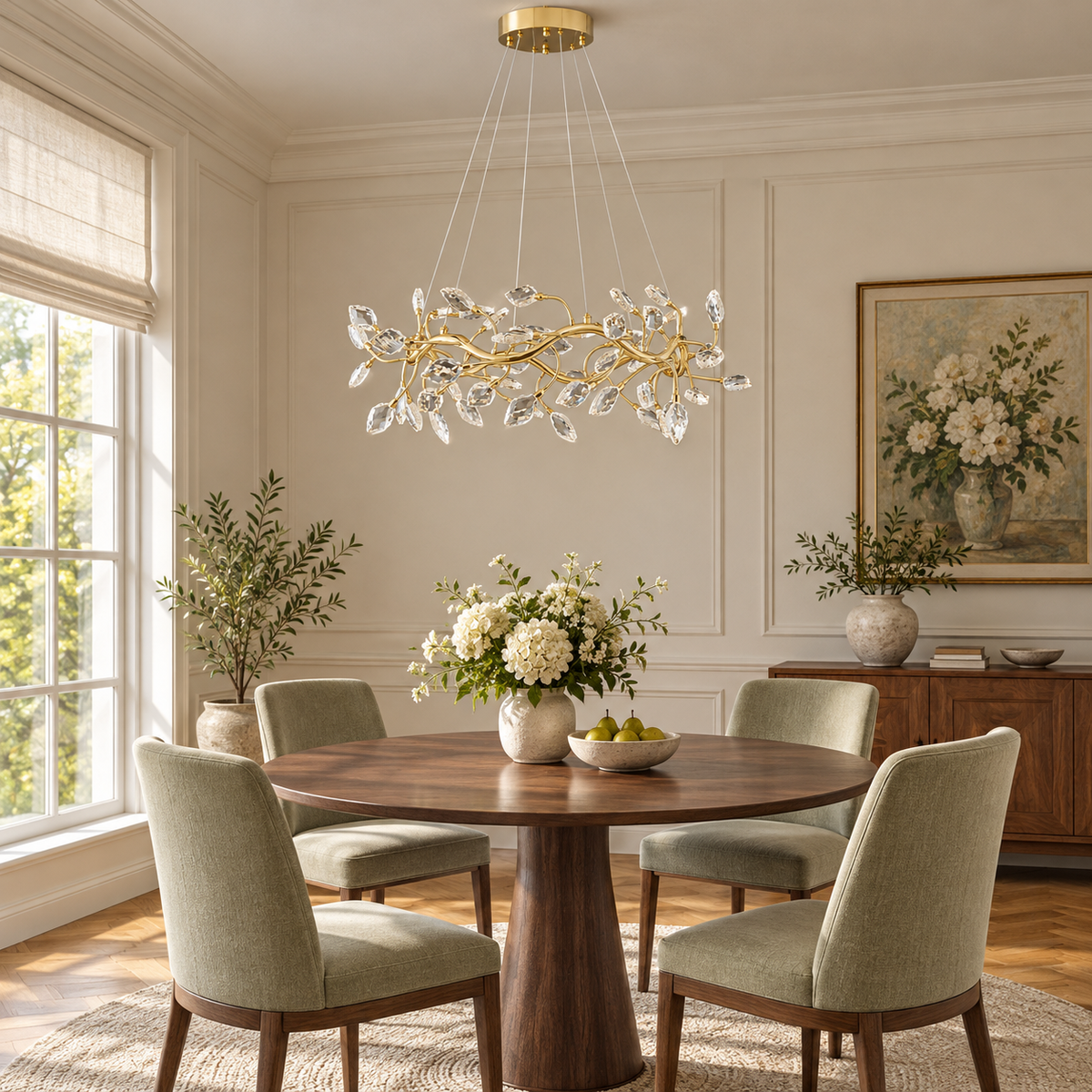 Vinea Crystal Leaf Chandelier, daylight interior, light off