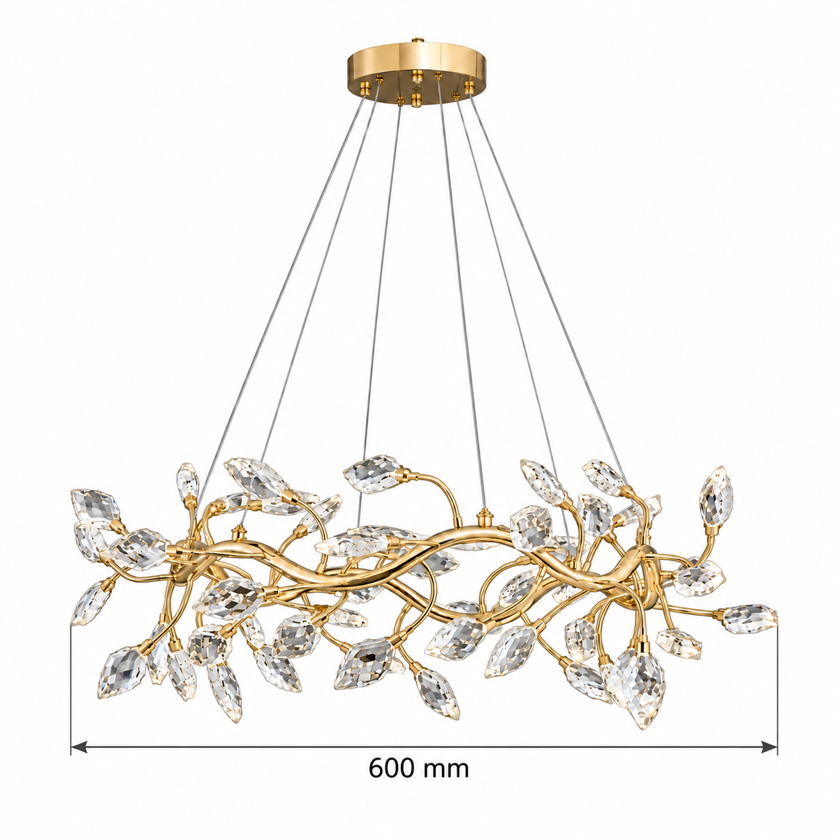 Vinea Crystal Leaf Chandelier, confirmed dimension diagram