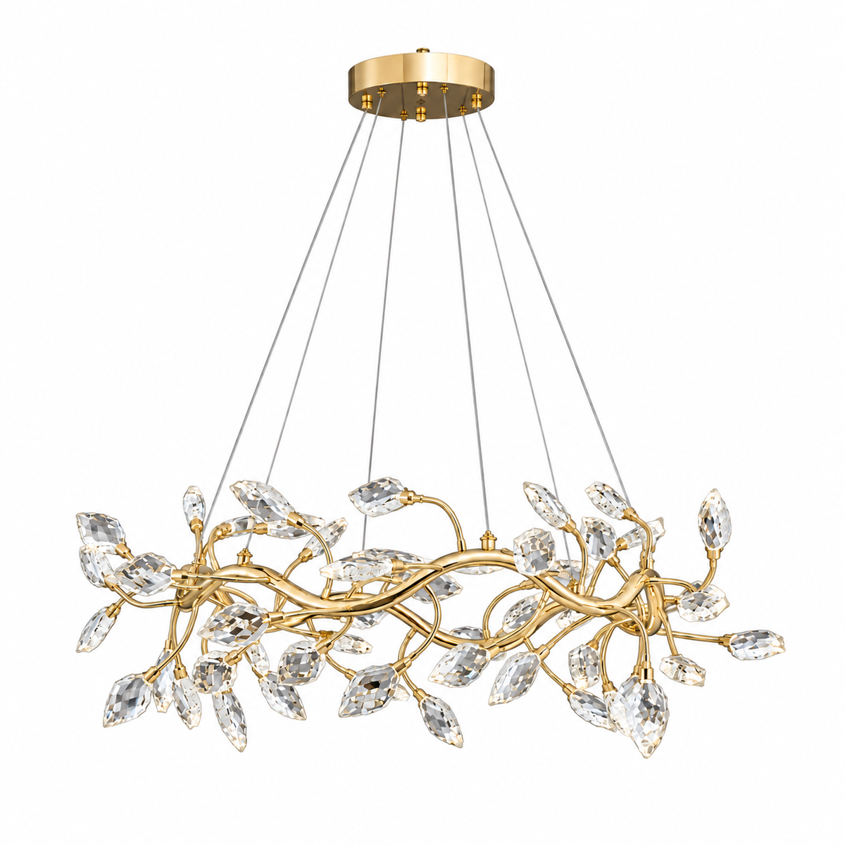 Vinea Crystal Leaf Chandelier, studio view on white