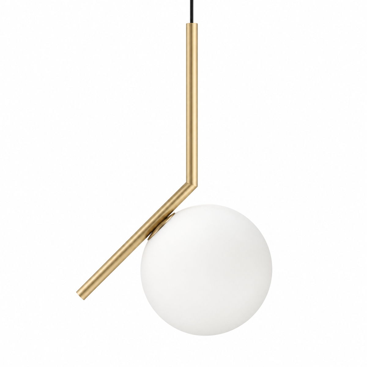 White Globe & Angled Stem Pendant, unlit studio view