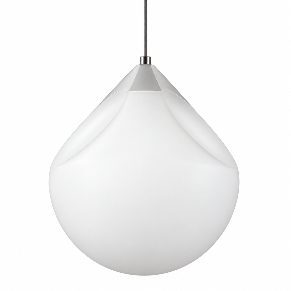 White Sculpted Teardrop Pendant, unlit studio view