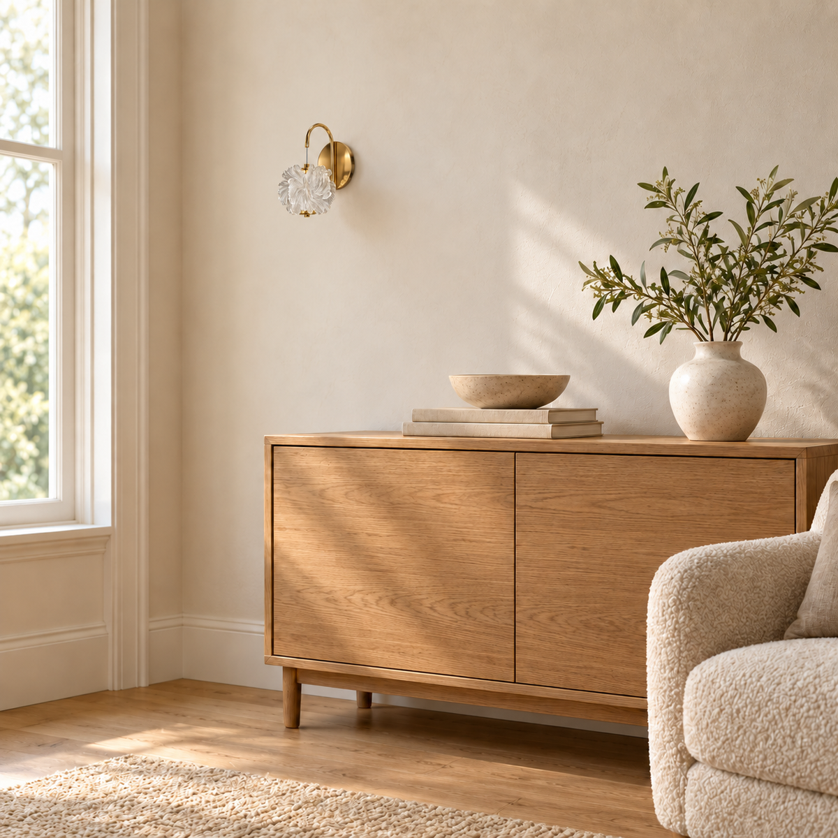 Twisted Petal Acrylic Wall Light installed in a bright interior, switched off