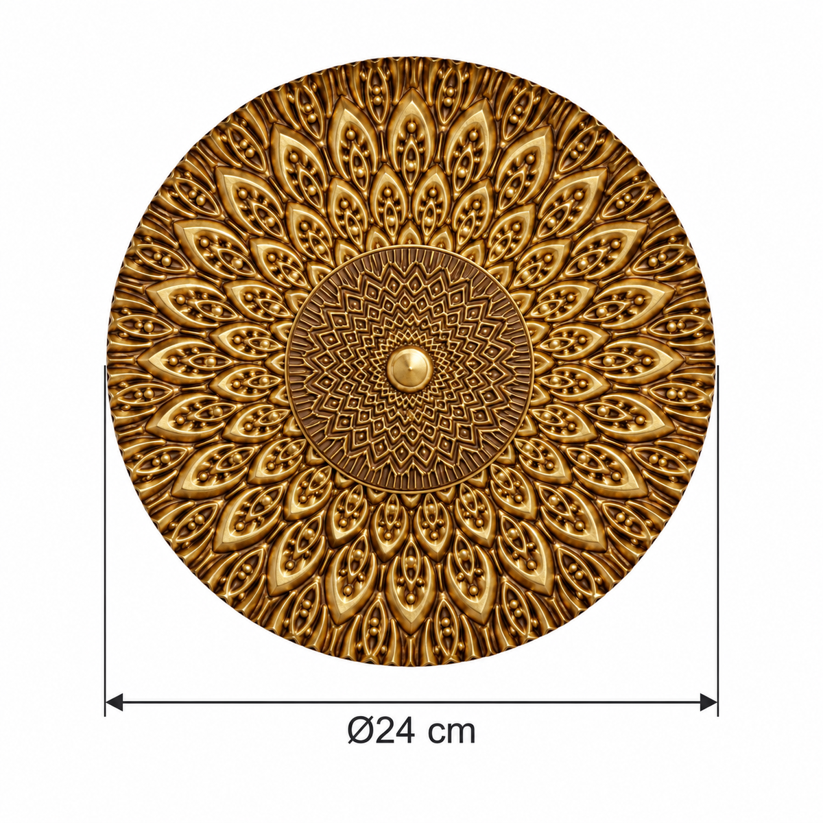 Radial medallion wall light showing 24 cm outer circular plate diameter