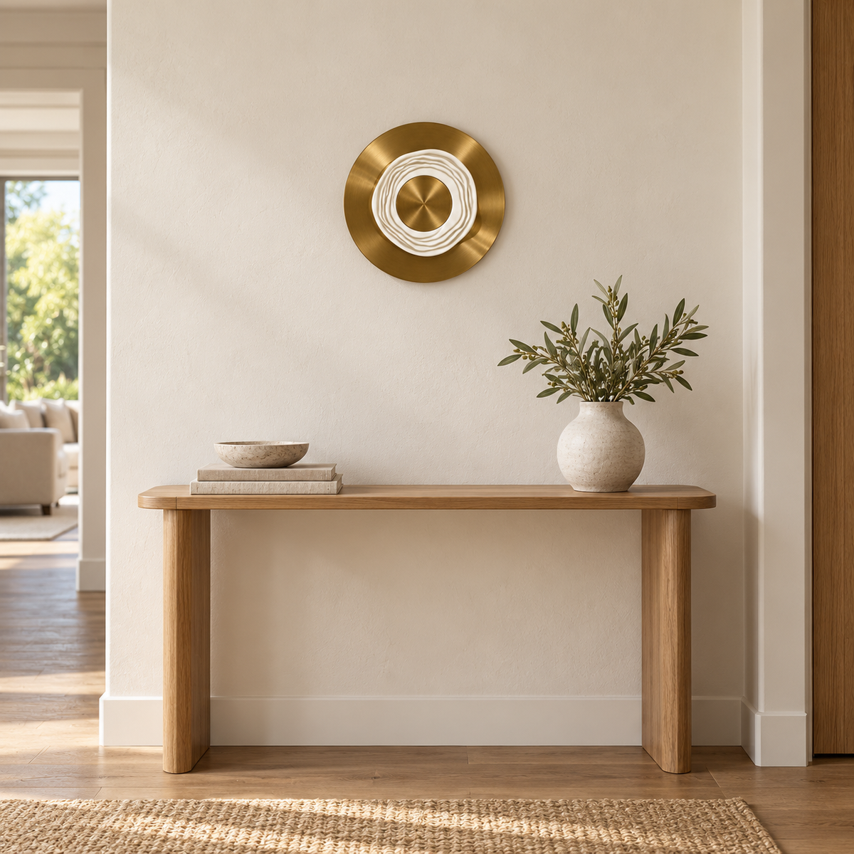 Rippled Ceramic Medallion Wall Light installed in a daylight interior, switched off