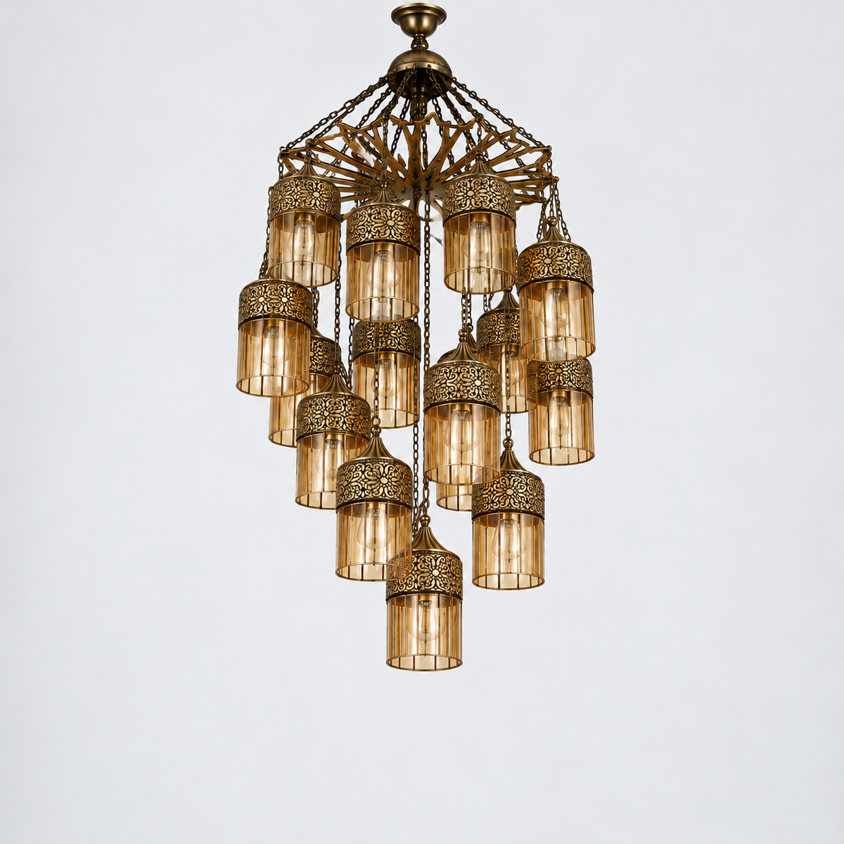 Amber Lantern Cascade Chandelier — studio view