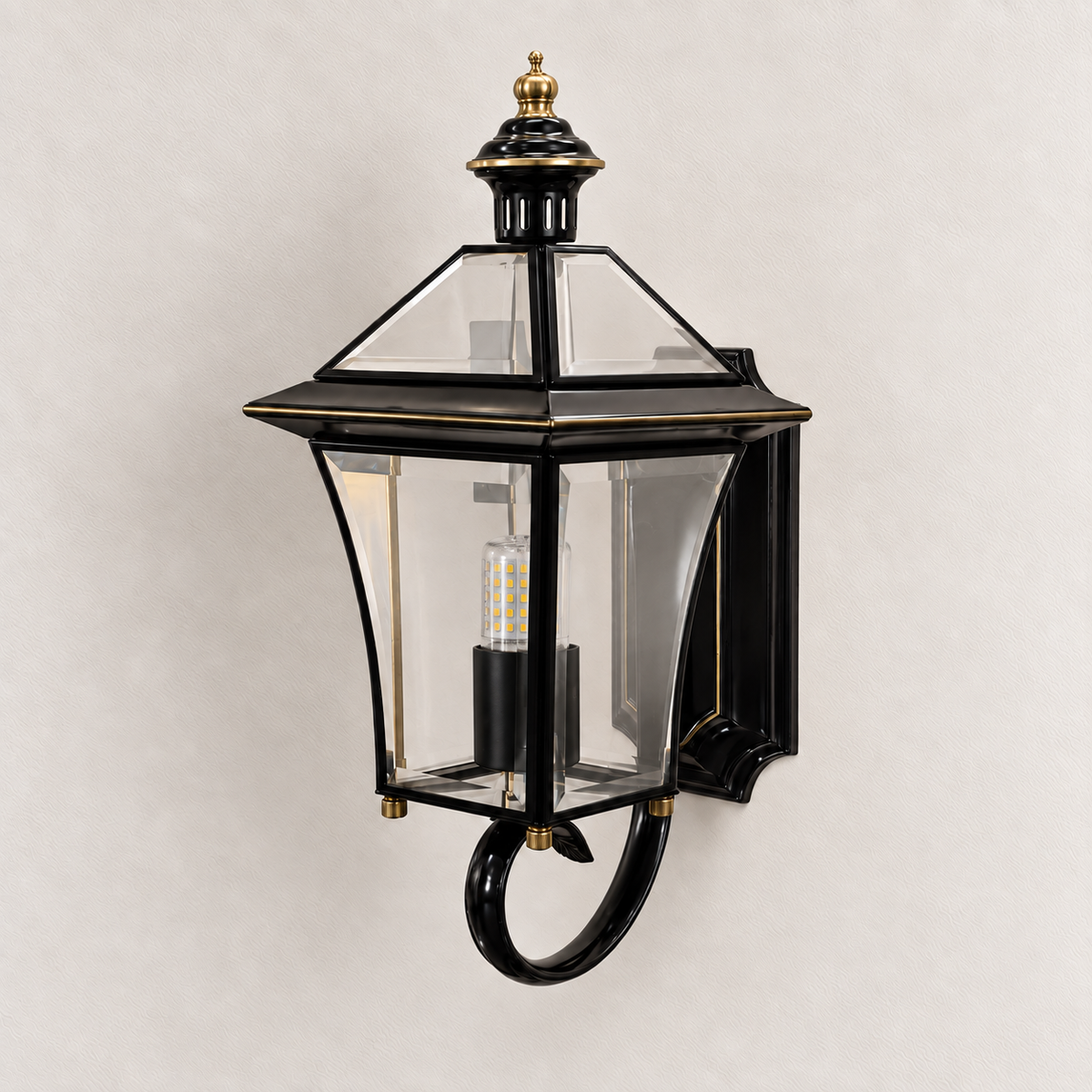 Black Loop-Base Glass Lantern Wall Light shown against a neutral background, switched off