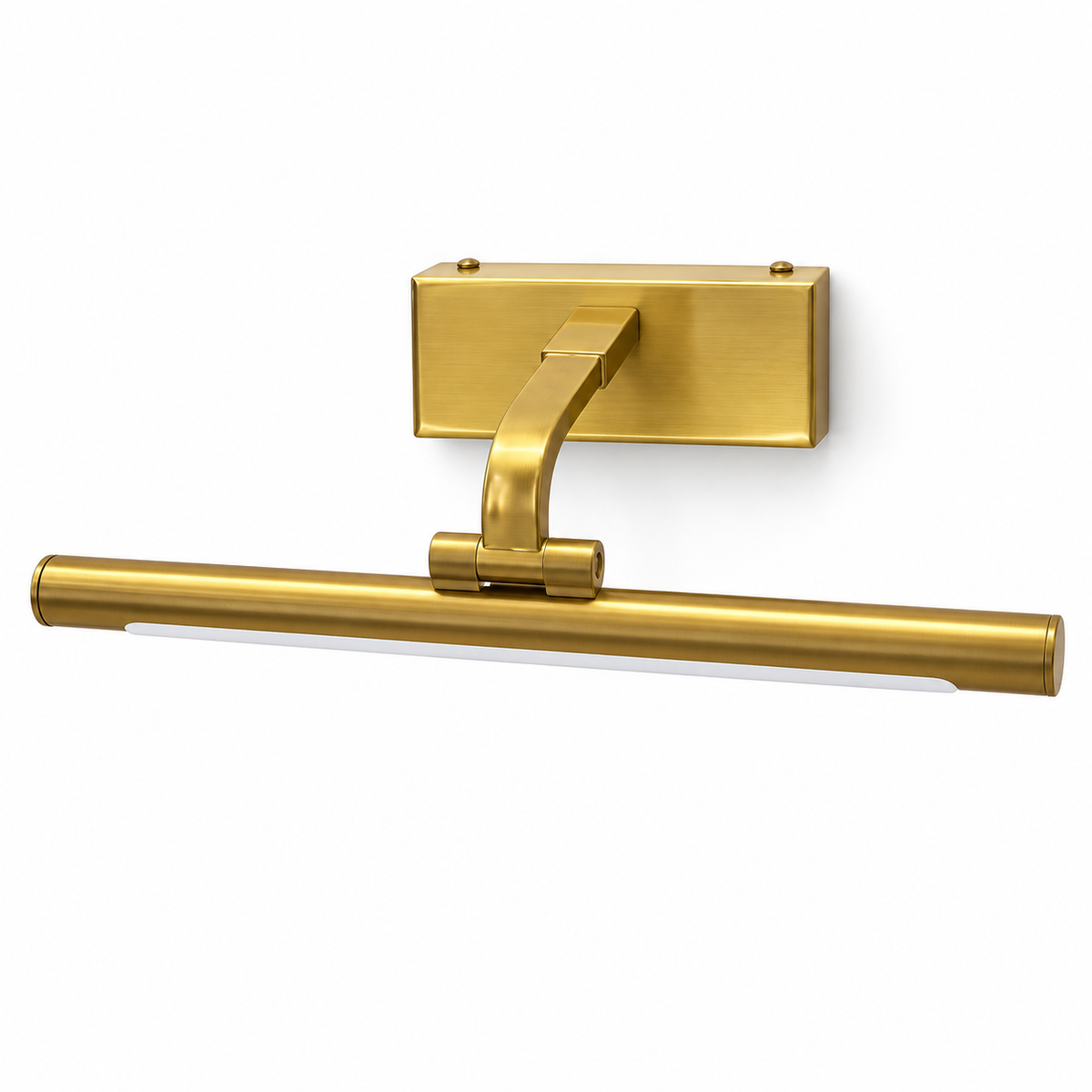 Gold-Toned Curved-Arm Picture Light, 350 mm with the light off on a white background