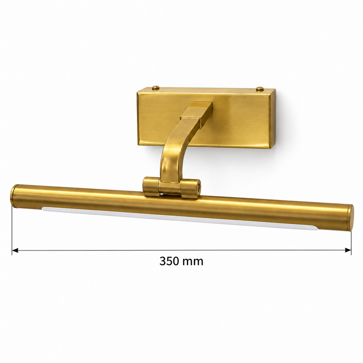 Gold-Toned Curved-Arm Picture Light, 350 mm dimension view showing overall length 350 mm