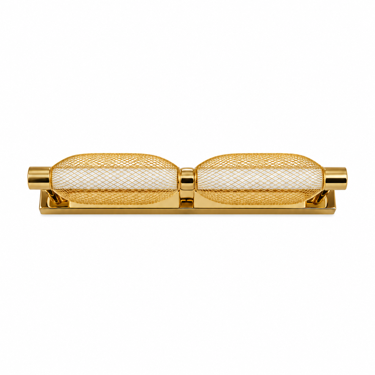 Gold Mesh Capsule 2-Head Picture Light, 370 mm with the light off on a white background