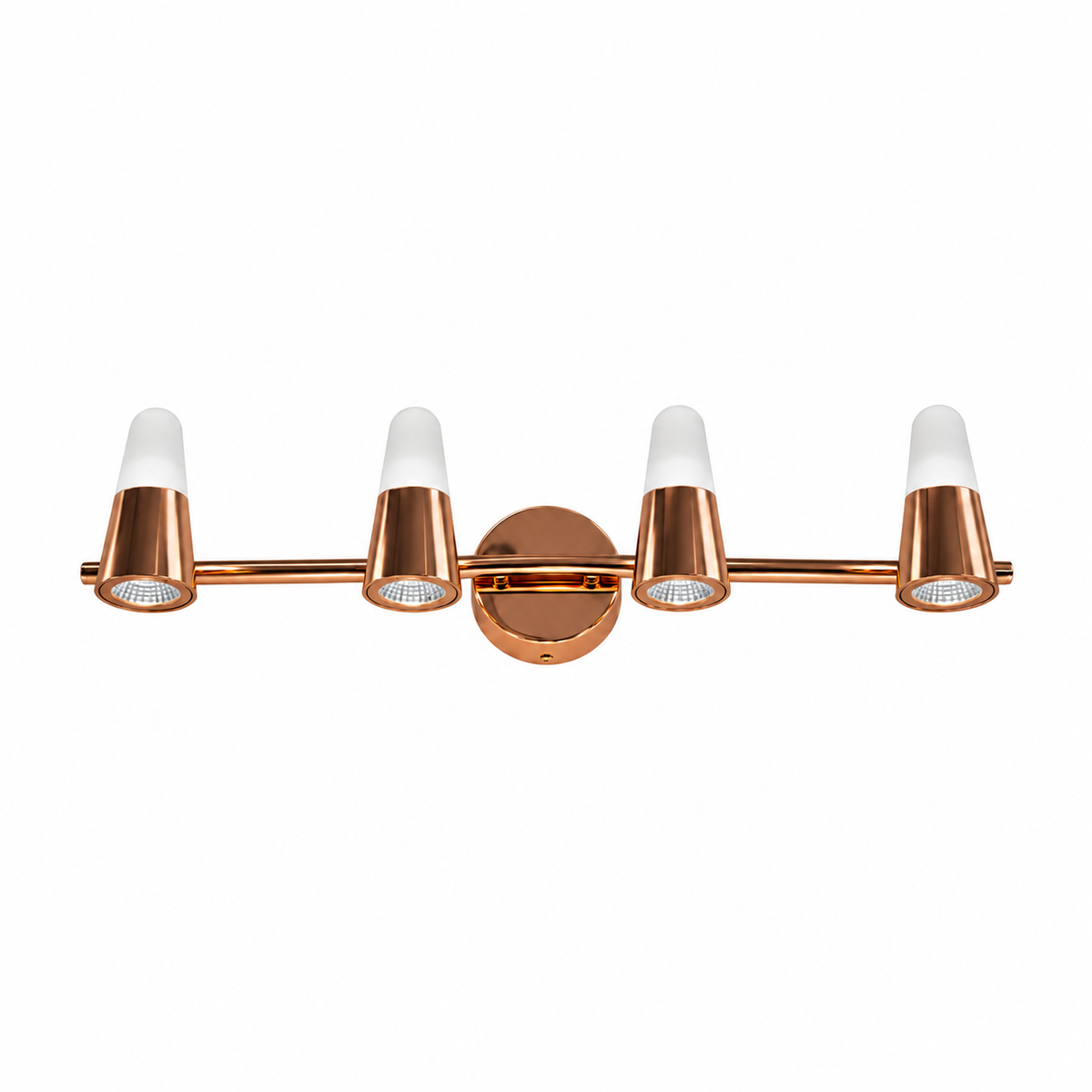 Rose-Gold Tapered 4-Head Picture Light, 620 mm with the light off on a white background
