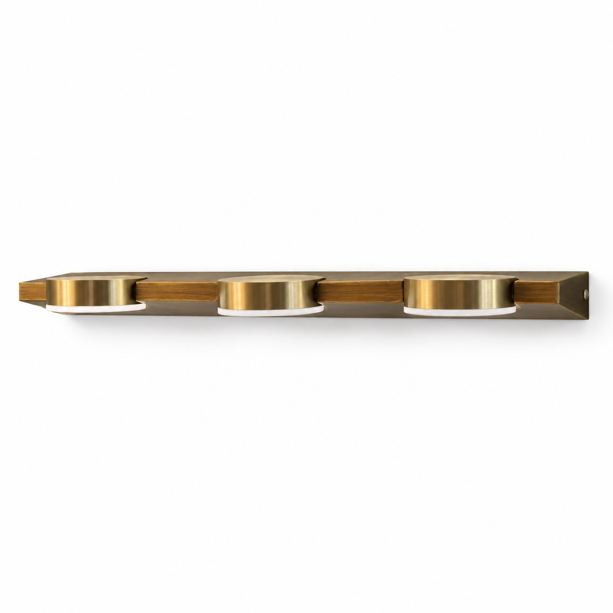 Gold-Toned 3-Puck Picture Light, 460 mm with the light off on a white background