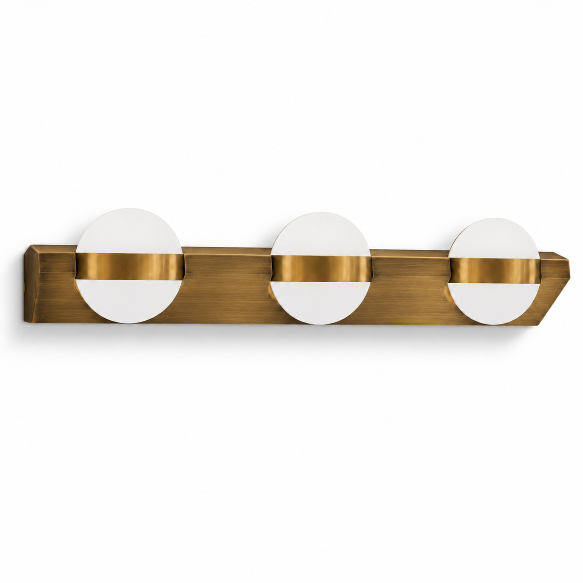 Antique-Brass & Gold 3-Disc Picture Light, 460 mm with the light off on a white background