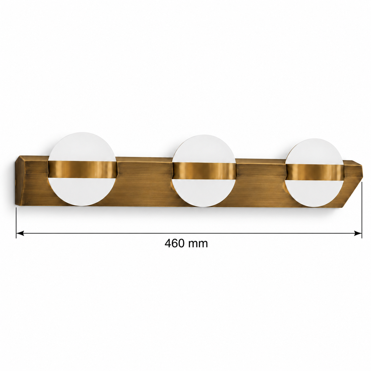 Antique-Brass & Gold 3-Disc Picture Light, 460 mm dimension view showing overall length 460 mm