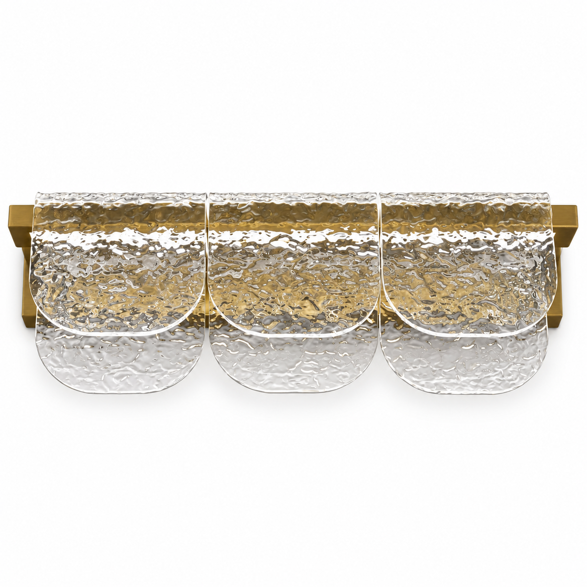 Gold Layered Acrylic 3-Head Picture Light, 460 mm with the light off on a white background
