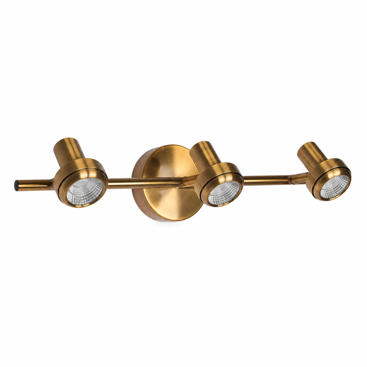 Gold-Toned Round-Plate 3-Spot Picture Light, 460 mm with the light off on a white background