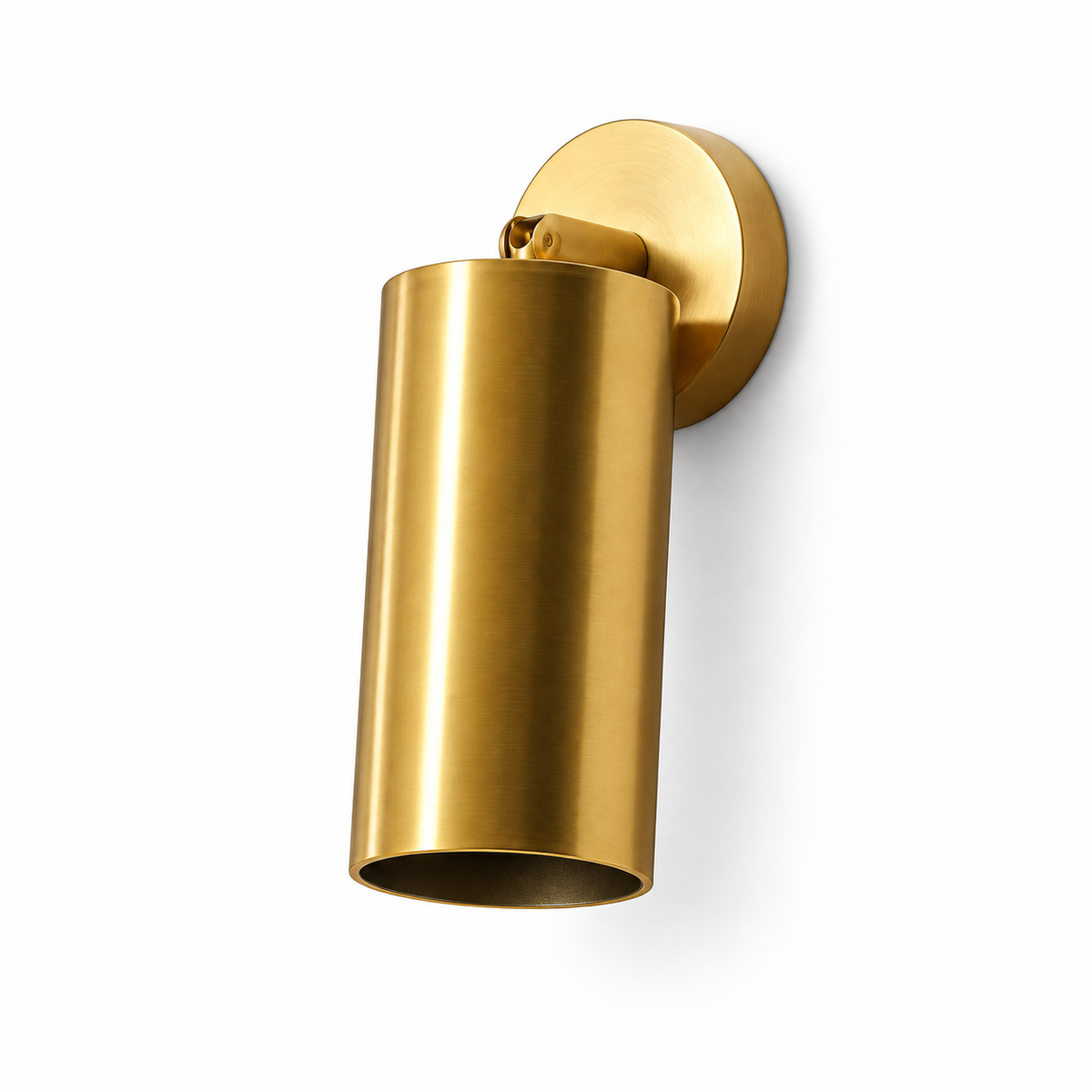 Gold-Toned Single Cylinder Wall Light, 180 mm with the light off on a white background
