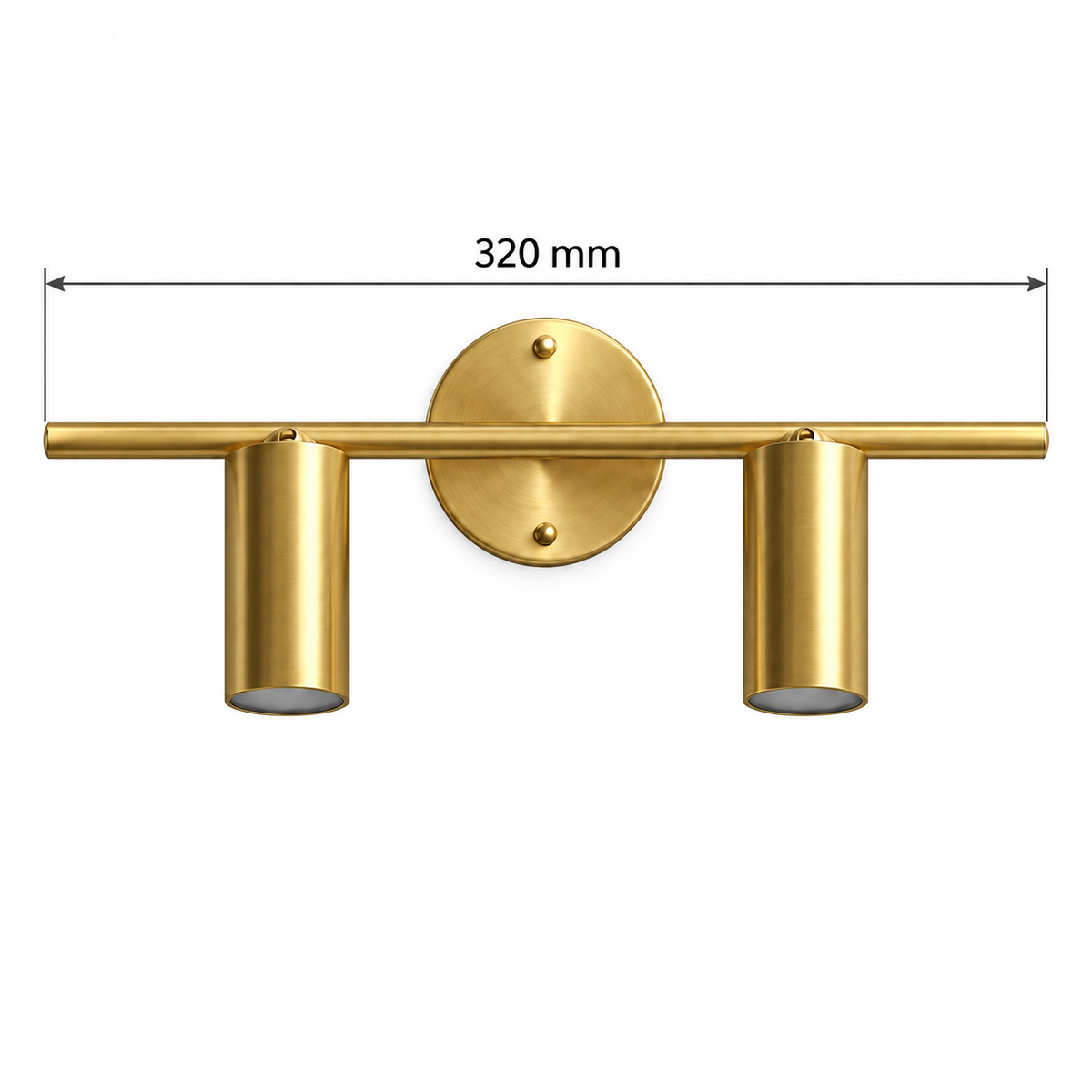Gold-Toned Twin Cylinder Picture Light, 320 mm dimension view showing overall width 320 mm