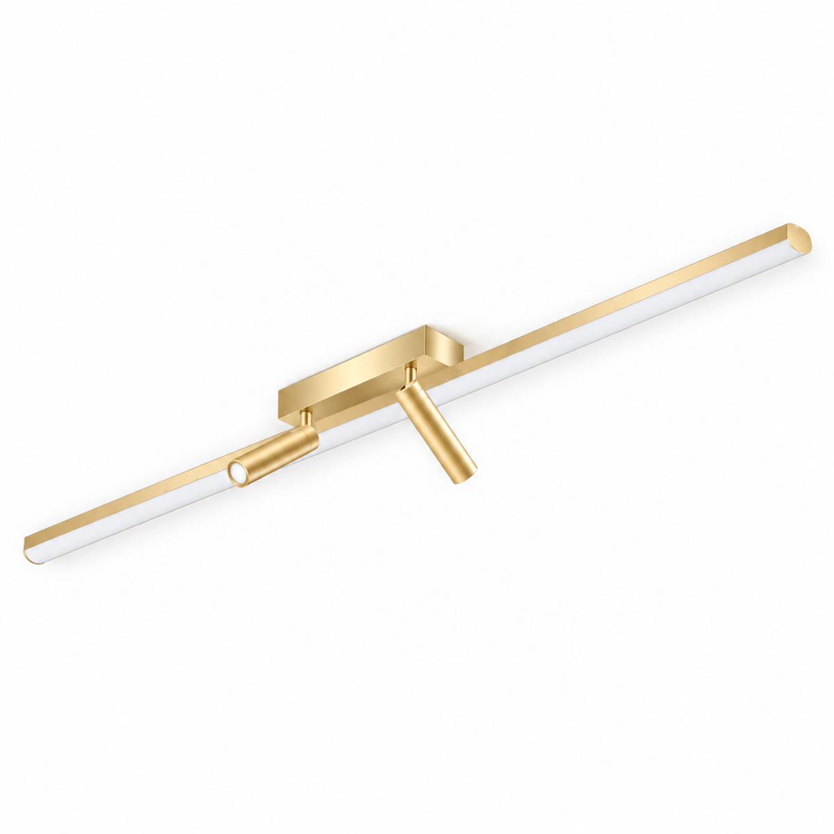 Gold-Toned Linear Picture Light with 2 Spots, 400 mm with the light off on a white background
