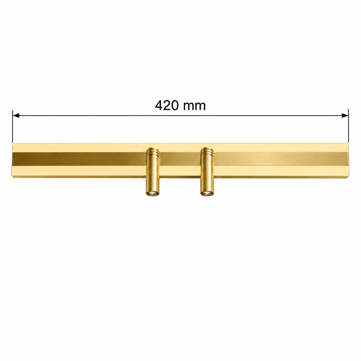 Gold-Toned Broad-Bar Picture Light with 2 Spots, 420 mm dimension view showing overall bar length 420 mm