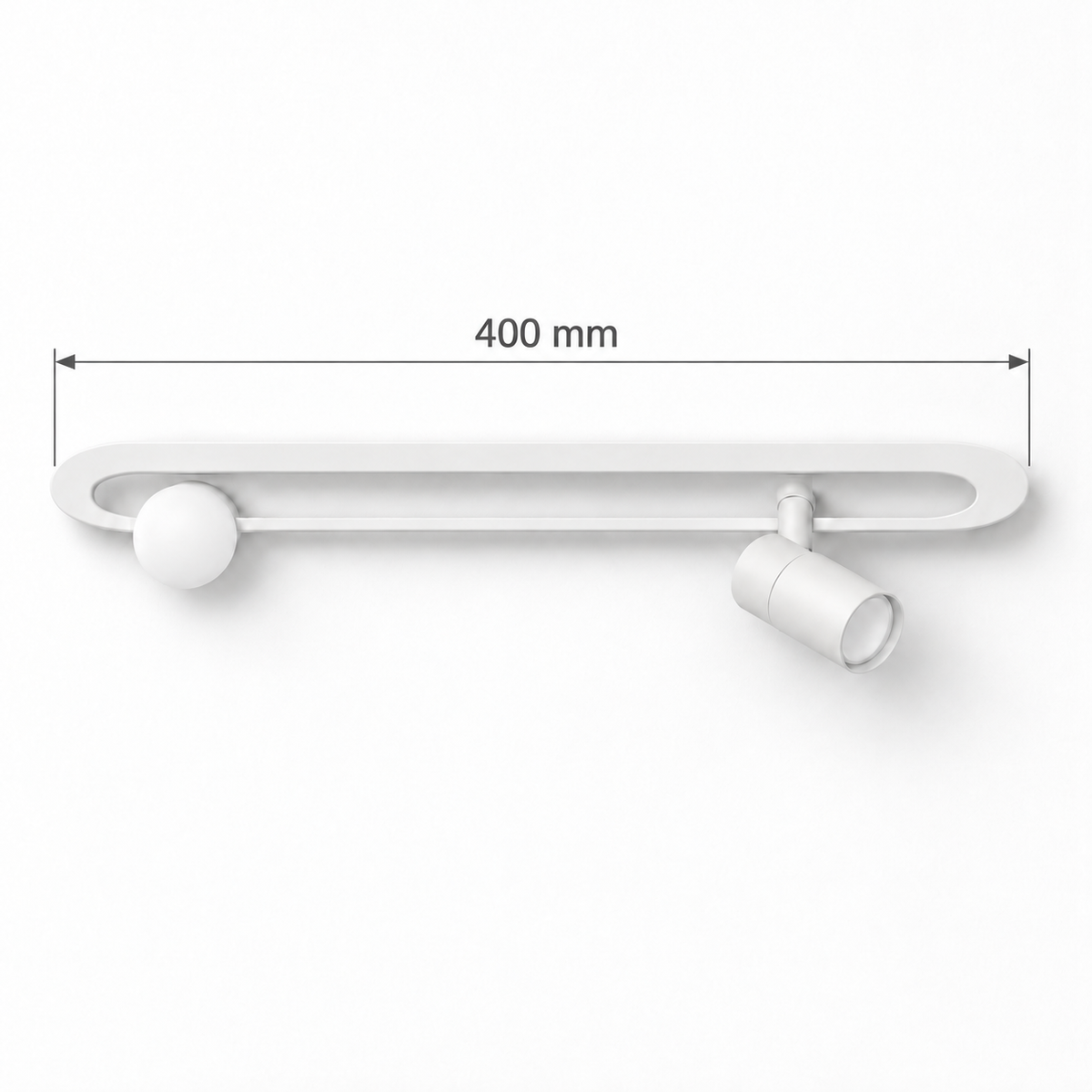 White Capsule Picture Light with 1 Spot, 400 mm dimension view showing overall capsule length 400 mm