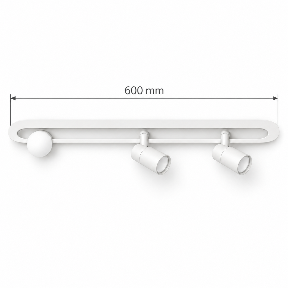 White Capsule Picture Light with 2 Spots, 600 mm dimension view showing overall capsule length 600 mm