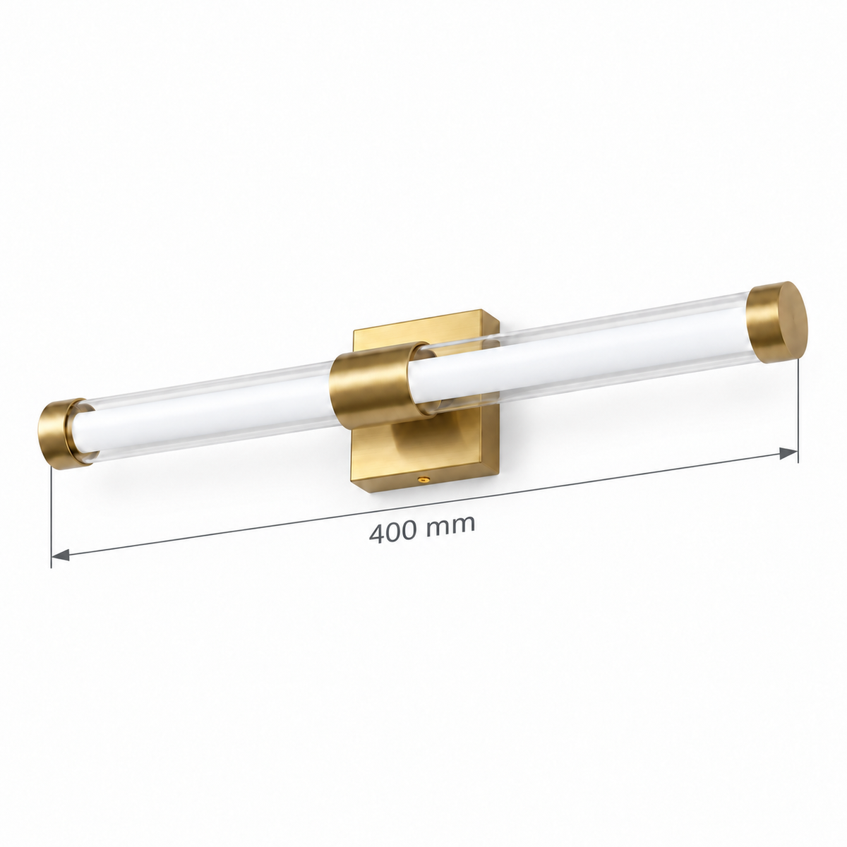 Gold-Toned Collar-Mount Tube Picture Light, 400 mm dimension view showing overall endcap-to-endcap length 400 mm