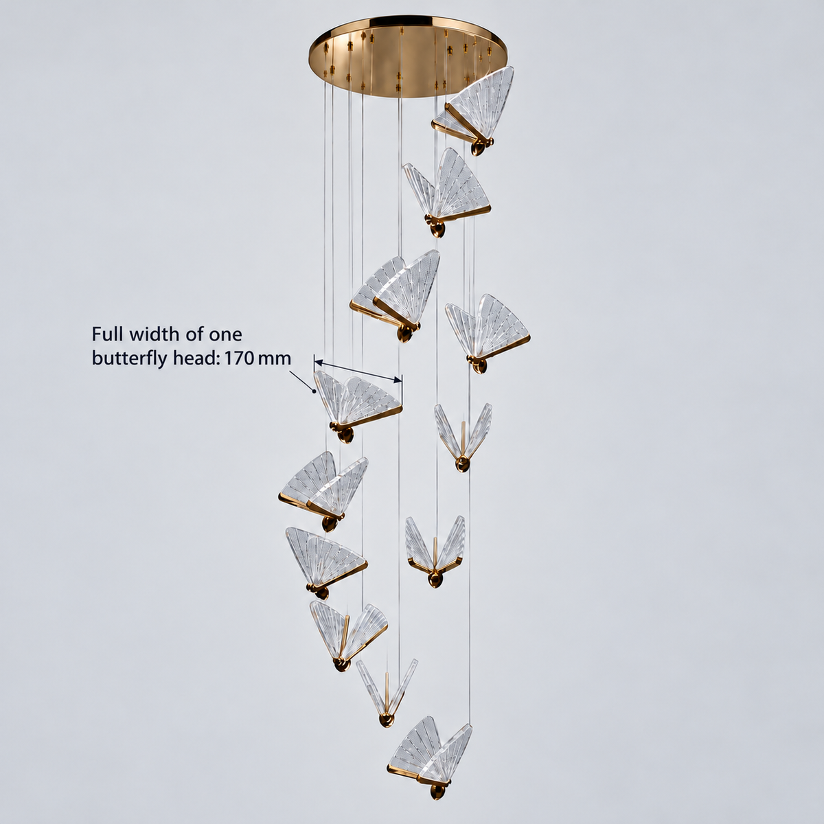 Butterfly Cascade Chandelier — dimension guide