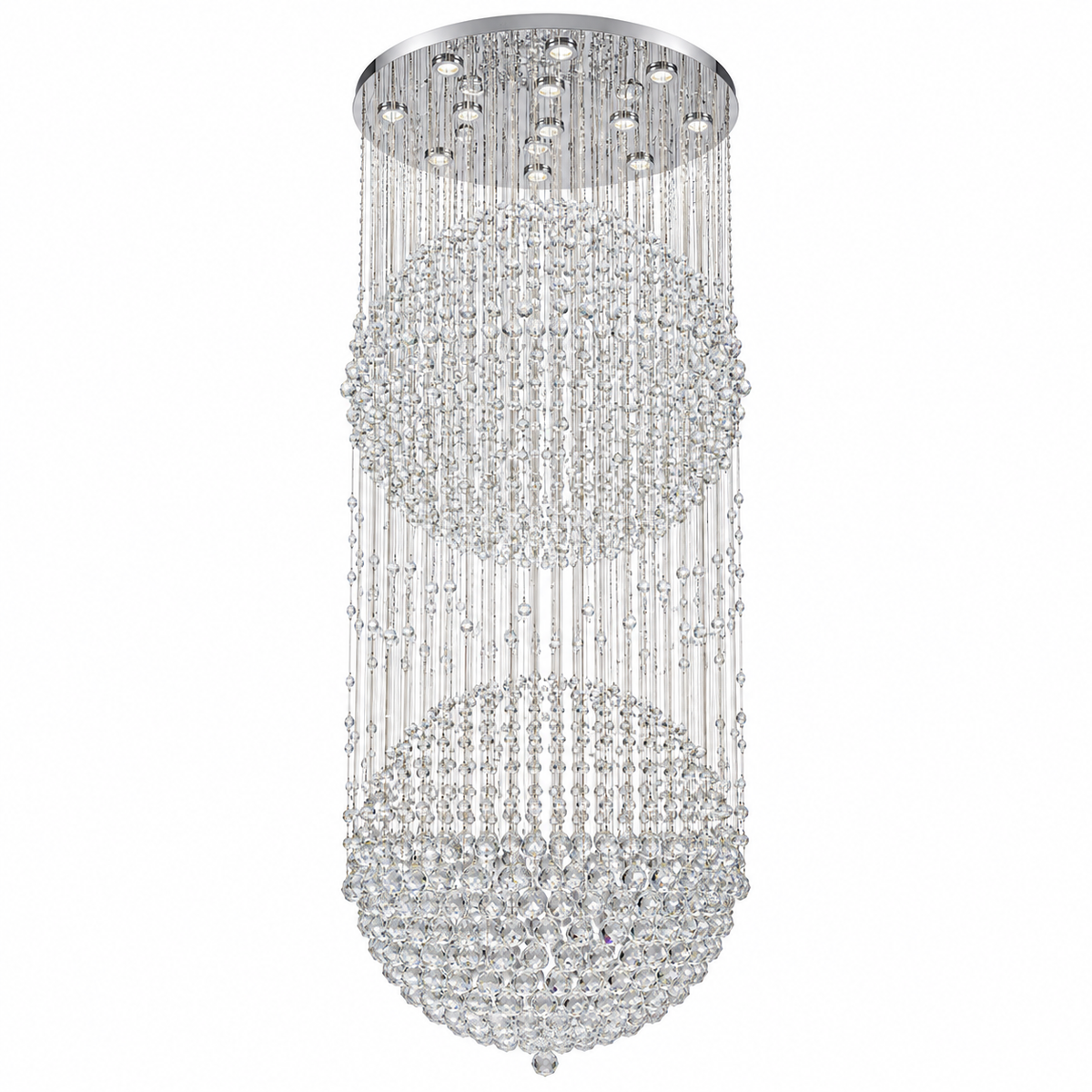 Twin Sphere Crystal Cascade Chandelier — studio view