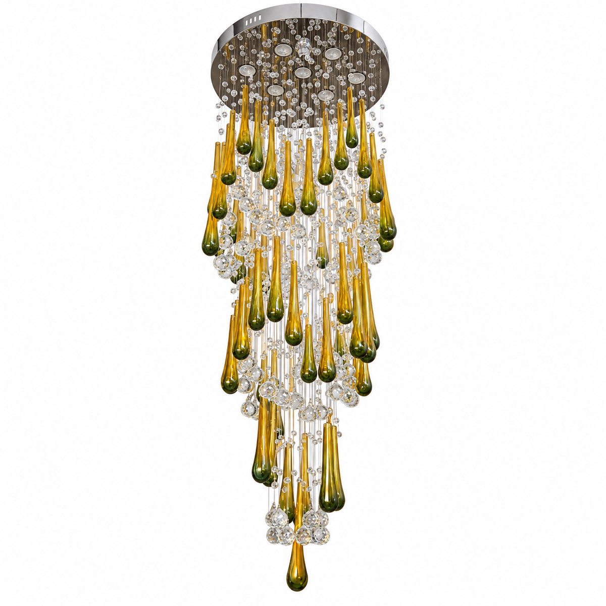 Golden Teardrop Cascade Chandelier — studio view