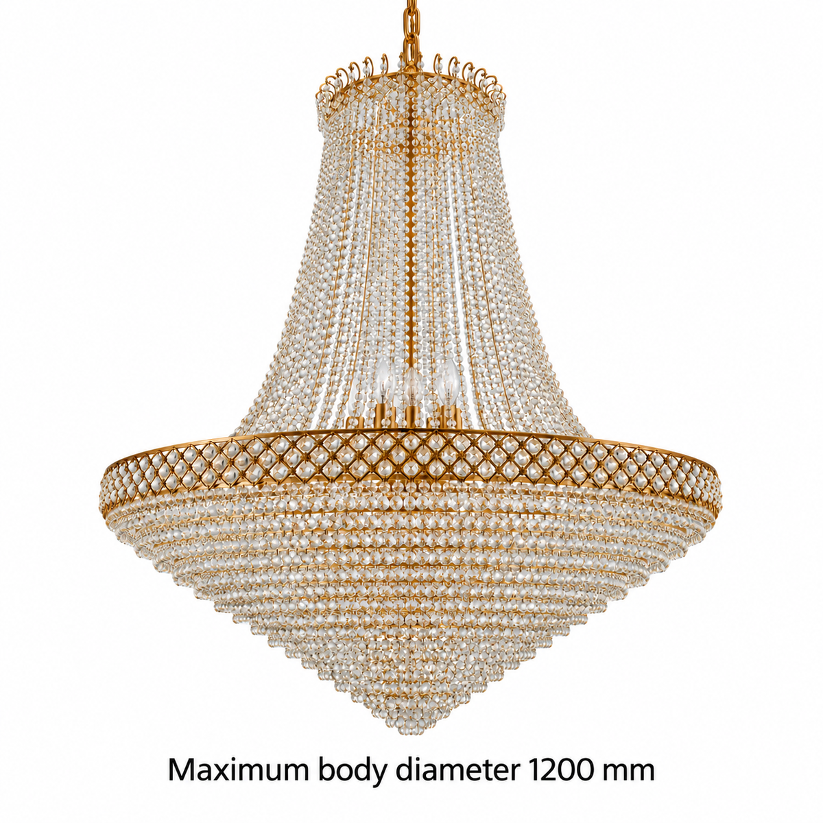 Gold-Tone Layered Beaded Basket Chandelier, 1200 mm showing a maximum body diameter of 1200 mm